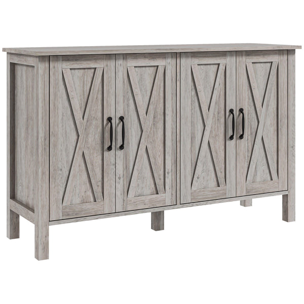 homcom Kitchen Sideboard Buffet Cabinet w/ 4 Barn Doors & 2 Adjustable Shelves Gray