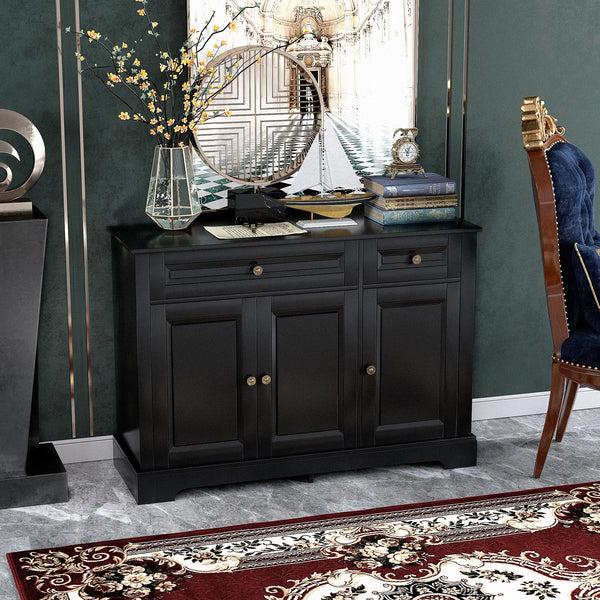Homcom Kitchen Sideboard Buffet Cabinet With 2 Drawers And Adjustable Shelves Black