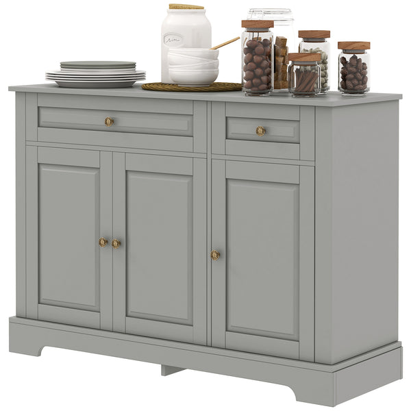 Homcom Kitchen Sideboard Buffet Cabinet With 2 Drawers And Adjustable Shelves Gray