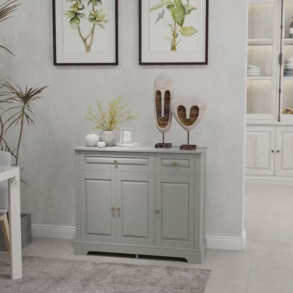 Homcom Kitchen Sideboard Buffet Cabinet With 2 Drawers And Adjustable Shelves Gray