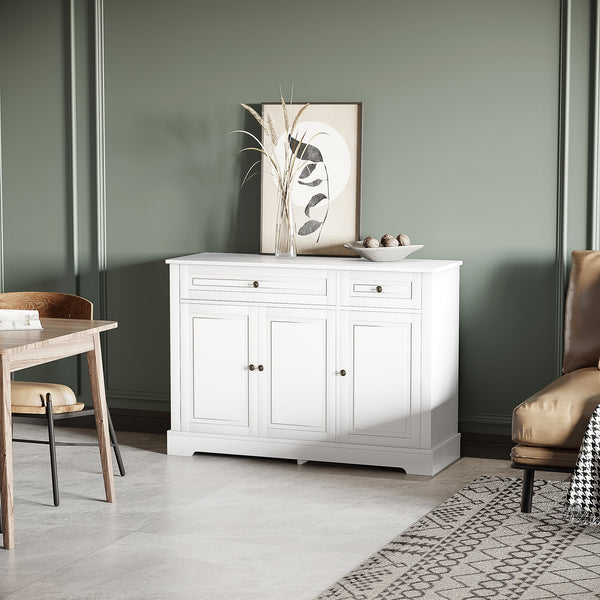 Homcom Kitchen Sideboard Buffet Cabinet With 2 Drawers And Adjustable Shelves White