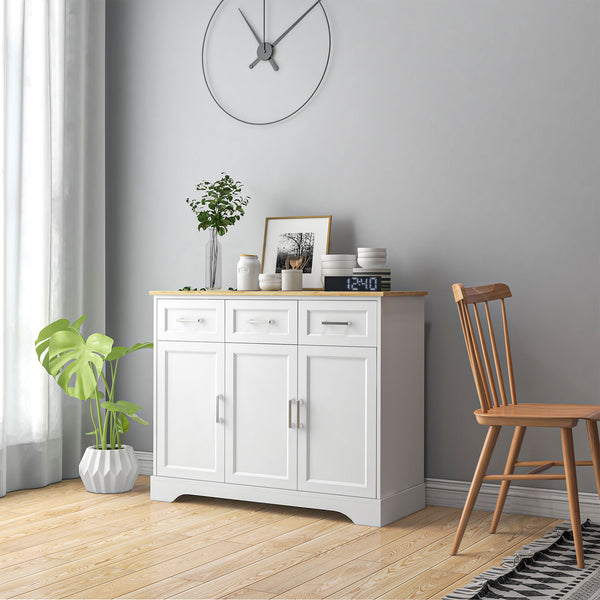 Homcom Kitchen Sideboard Buffet Cabinet With 3 Adjustable Height For Dining Room White