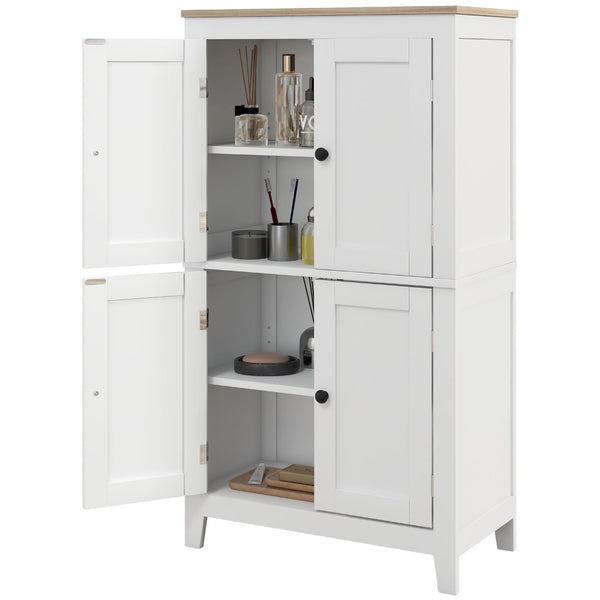 Homcom Modern Bathroom Floor Cabinet With 4 Doors And 2 Adjustable Shelves White