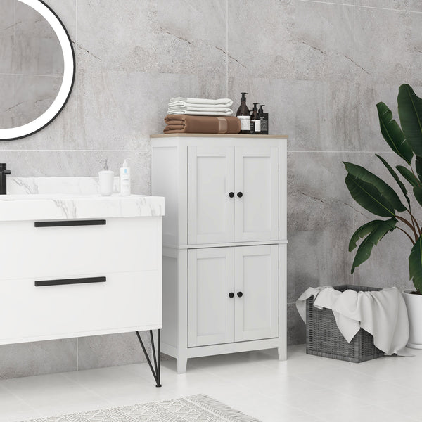 Homcom Modern Bathroom Floor Cabinet With 4 Doors And 2 Adjustable Shelves White