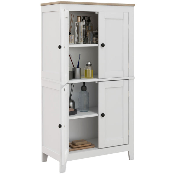 homcom Modern Bathroom Floor Cabinet with 4 Doors and 2 Adjustable Shelves White