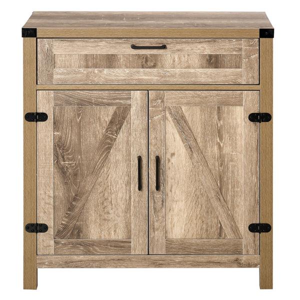 Homcom Modern Farmhouse Sideboard With Storage Buffet Cabinet With 2 Barn Doors And Drawer Oak