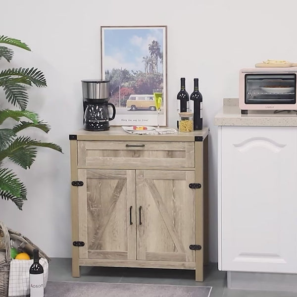 Homcom Modern Farmhouse Sideboard With Storage Buffet Cabinet With 2 Barn Doors And Drawer Oak