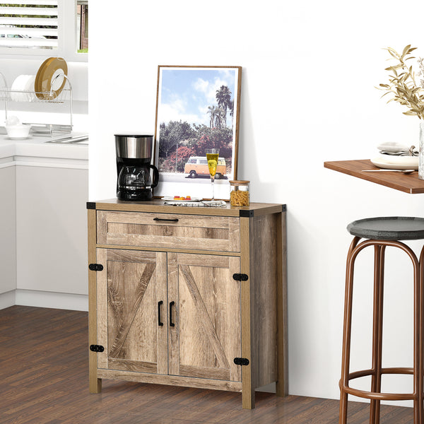 Homcom Modern Farmhouse Sideboard With Storage Buffet Cabinet With 2 Barn Doors And Drawer Oak