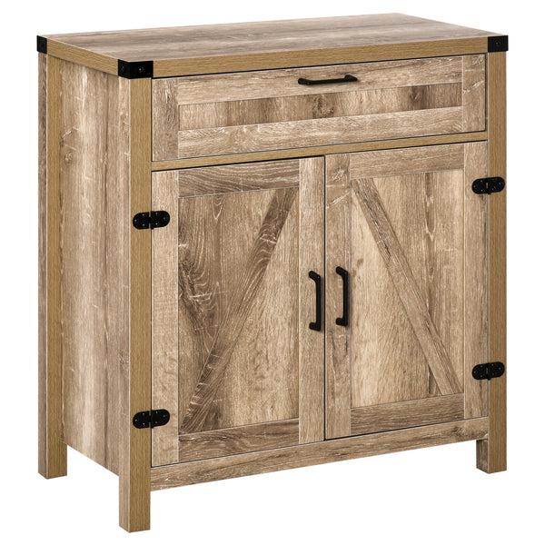 homcom Modern Farmhouse Sideboard with Storage Buffet Cabinet with 2 Barn Doors and Drawer Oak