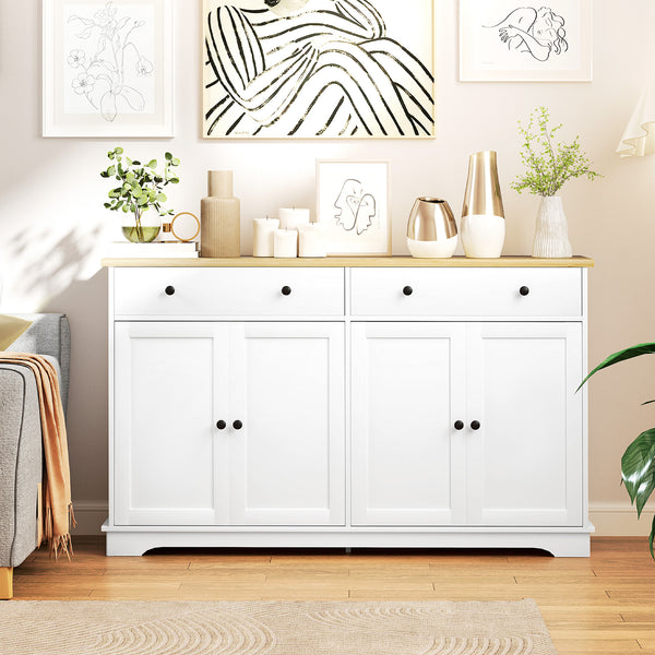 Homcom Modern Sideboard Buffet Cabinet W/ Storage Drawers & Adjustable Shelves White