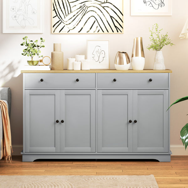 Homcom Modern Sideboard Buffet Cabinet W/ Storage Drawers & Adjustable Shelves Gray