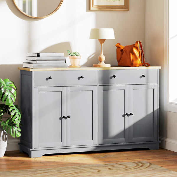 Homcom Modern Sideboard Buffet Cabinet W/ Storage Drawers & Adjustable Shelves Gray