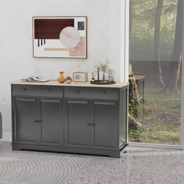 Homcom Modern Sideboard Buffet Cabinet W/ Storage Drawers & Adjustable Shelves Black