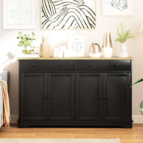 Homcom Modern Sideboard Buffet Cabinet W/ Storage Drawers & Adjustable Shelves Black