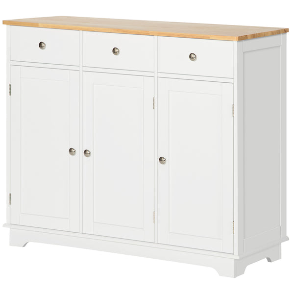 Homcom Modern Sideboard W/ Rubberwood Top Storage Cabinets Drawers & Adjustable Shelves White