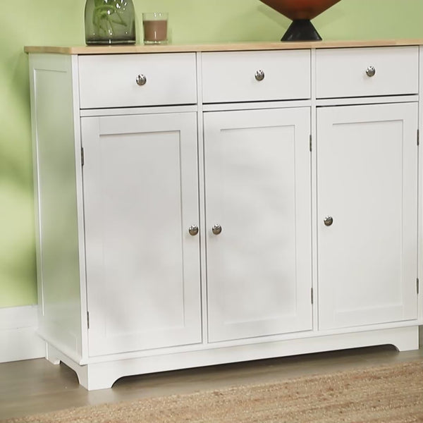 Homcom Modern Sideboard W/ Rubberwood Top Storage Cabinets Drawers & Adjustable Shelves White