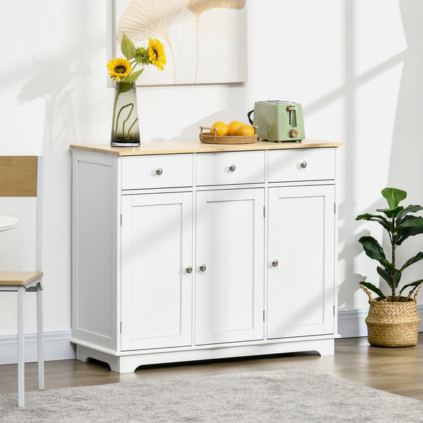 Homcom Modern Sideboard W/ Rubberwood Top Storage Cabinets Drawers & Adjustable Shelves White