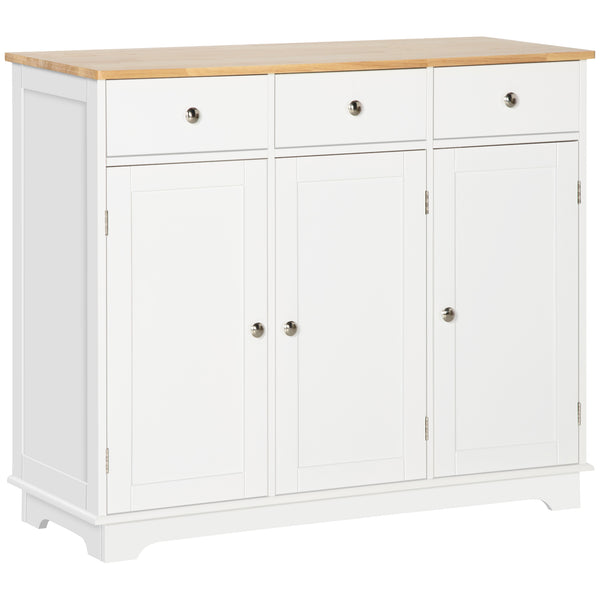 homcom Modern Sideboard w/ Rubberwood Top Storage Cabinets Drawers & Adjustable Shelves White