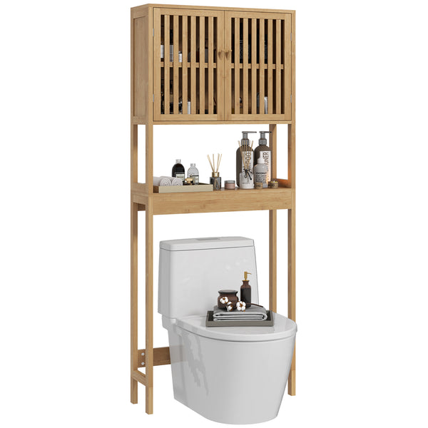 homcom Over the Toilet Cabinet Bamboo Bathroom with Slatted Doors and Adjustable Shelf Natural homcom Over the Toilet Cabinet Bamboo Bathroom with Slatted Doors and Adjustable Shelf Natural