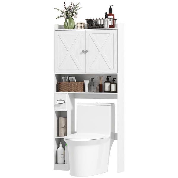 Homcom Over The Toilet Storage Cabinet With Barn Doors & Adjustable Shelf Distressed White