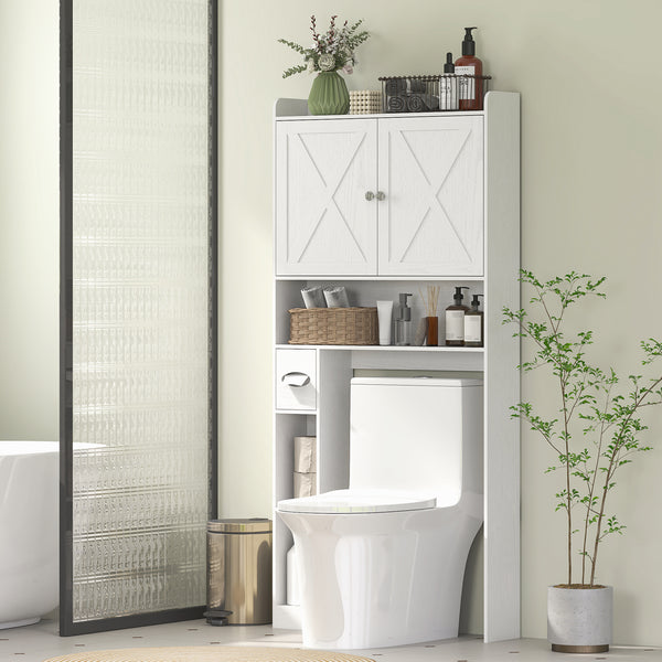 Homcom Over The Toilet Storage Cabinet With Barn Doors & Adjustable Shelf Distressed White