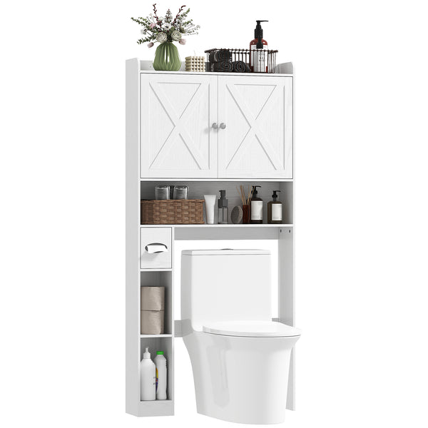 homcom Over the Toilet Storage Cabinet with Barn Doors & Adjustable Shelf Distressed White