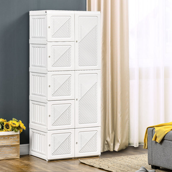 Homcom Portable Wardrobe Closet Folding Armoire Clothes Organizer W/ 6 Cube Compartments White
