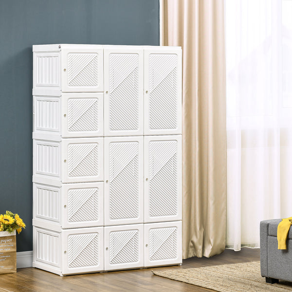 Homcom Portable Wardrobe Closet Folding Armoire Clothes Organizer W/ 8 Cube Compartments White