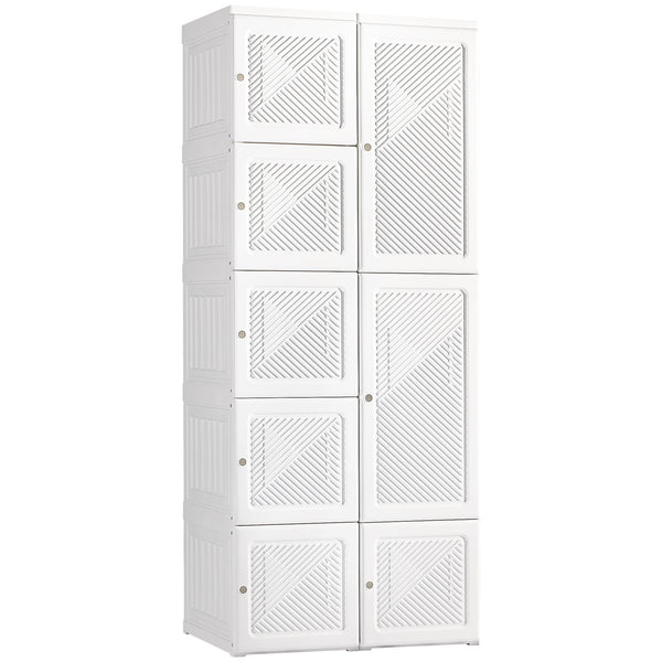 homcom Portable Wardrobe Closet Folding Armoire Clothes Organizer w/ 6 Cube Compartments White