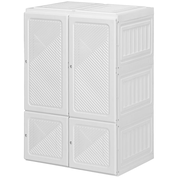 Homcom Portable Wardrobe Foldable Clothes Storage Organizer With 3 Compartments White