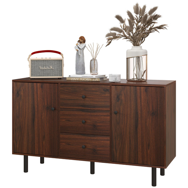 Homcom Retro Sideboard With 2 Cabinets 3 Drawers Buffet Table Rustic Brown