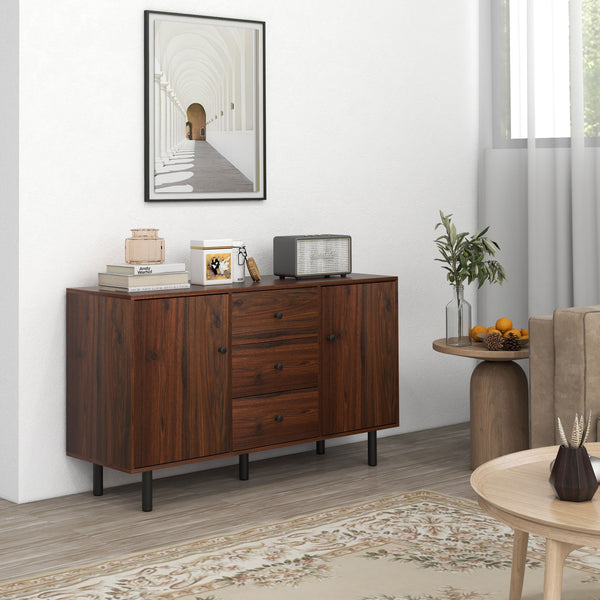Homcom Retro Sideboard With 2 Cabinets 3 Drawers Buffet Table Rustic Brown