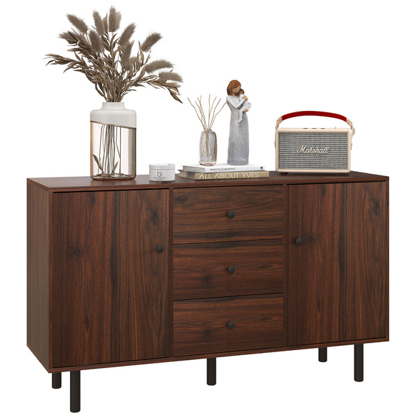 homcom Retro Sideboard with 2 Cabinets 3 Drawers Buffet Table Rustic Brown