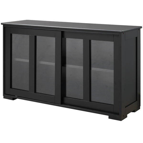 Homcom Sideboard Buffet Cabinet Coffee Bar With Sliding Glass Door And Adjustable Shelf Black