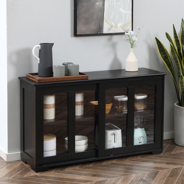 Homcom Sideboard Buffet Cabinet Coffee Bar With Sliding Glass Door And Adjustable Shelf Black