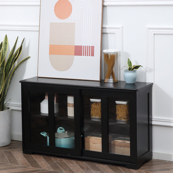 Homcom Sideboard Buffet Cabinet Coffee Bar With Sliding Glass Door And Adjustable Shelf Black
