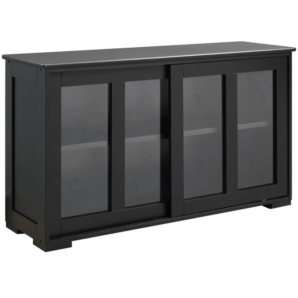 homcom Sideboard Buffet Cabinet Coffee Bar with Sliding Glass Door and Adjustable Shelf Black