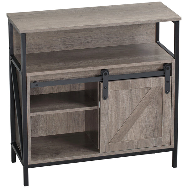 Homcom Sideboard Buffet Cabinet With Sliding Barn Door And Adjustable Shelf Gray