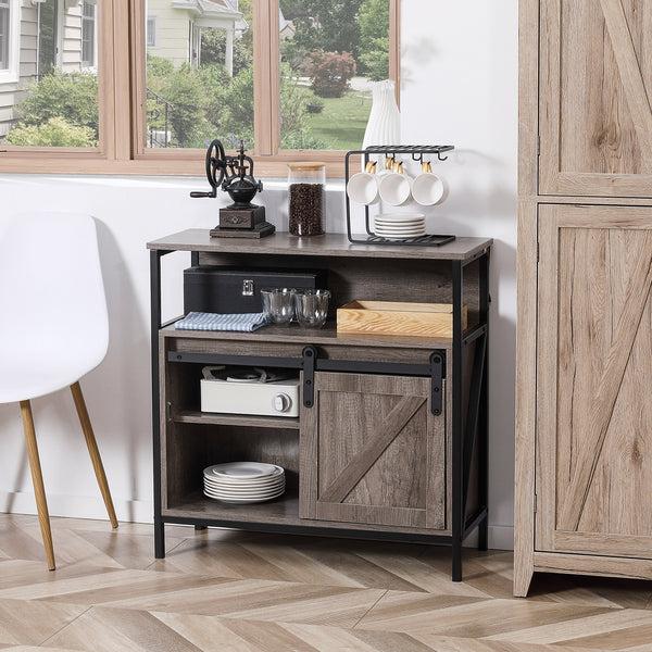 Homcom Sideboard Buffet Cabinet With Sliding Barn Door And Adjustable Shelf Gray