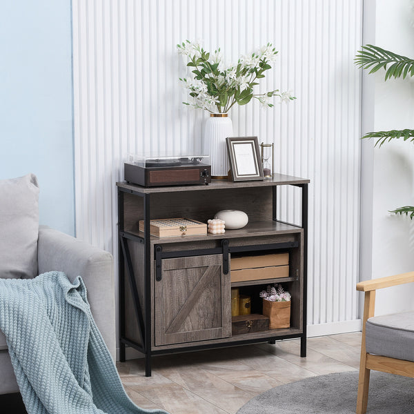 Homcom Sideboard Buffet Cabinet With Sliding Barn Door And Adjustable Shelf Gray