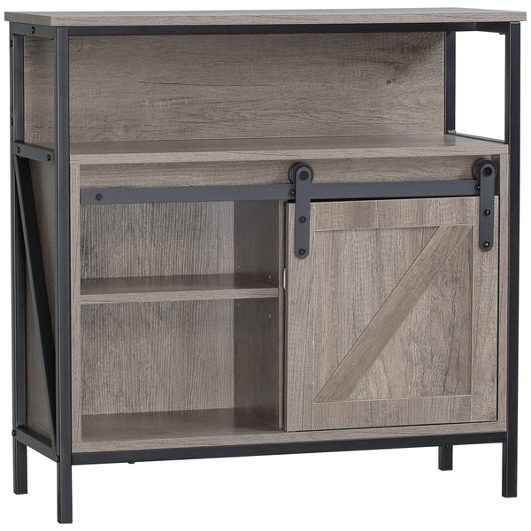 homcom Sideboard Buffet Cabinet with Sliding Barn Door and Adjustable Shelf Gray