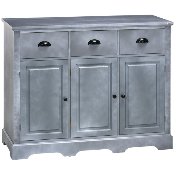 Homcom Sideboard Buffet Kitchen Cabinet With 3 Drawers 3 Door Cabinets Adjustable Shelf Gray