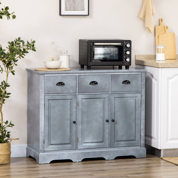 Homcom Sideboard Buffet Kitchen Cabinet With 3 Drawers 3 Door Cabinets Adjustable Shelf Gray