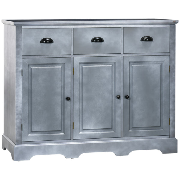 homcom Sideboard Buffet Kitchen Cabinet with 3 Drawers 3 Door Cabinets Adjustable Shelf Gray