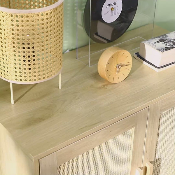 Homcom Sideboard Cabinet With Rattan Doors Adjustable Shelf Metal Base Storage Cabinet