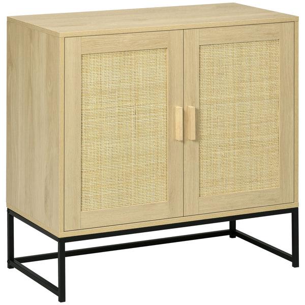 homcom Sideboard Cabinet with Rattan Doors Adjustable Shelf Metal Base Storage Cabinet