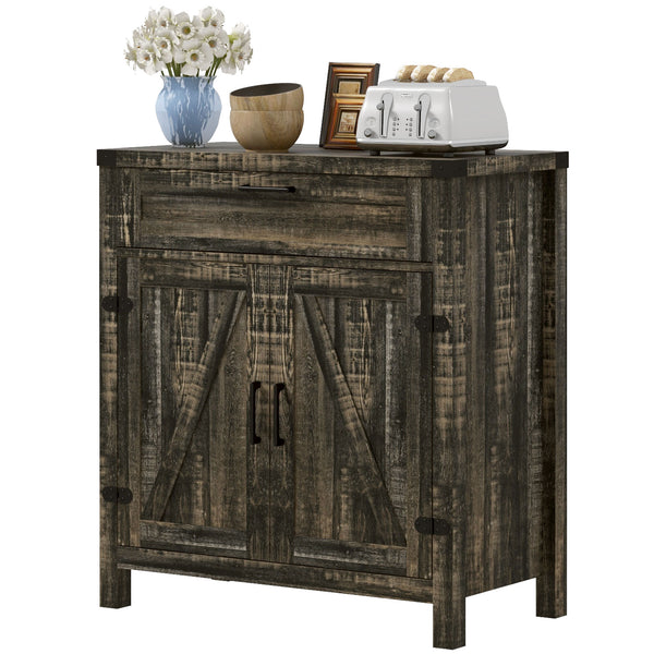 Homcom Sideboard With Storage Buffet Cabinet 2 Barn Doors & Drawer For Dining Room Dark Oak