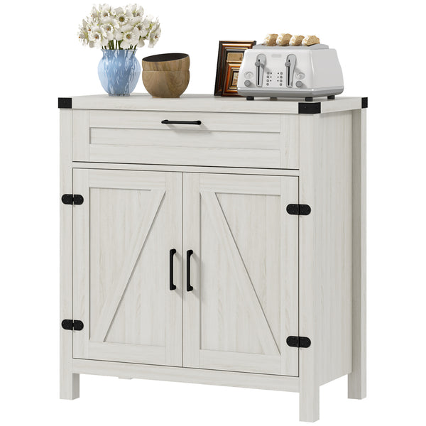 Homcom Sideboard With Storage Buffet Cabinet 2 Barn Doors & Drawer For Dining Room White Oak