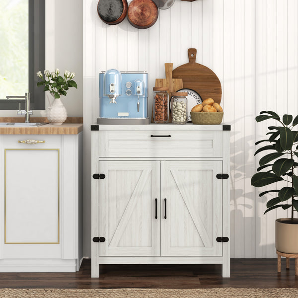 Homcom Sideboard With Storage Buffet Cabinet 2 Barn Doors & Drawer For Dining Room White Oak