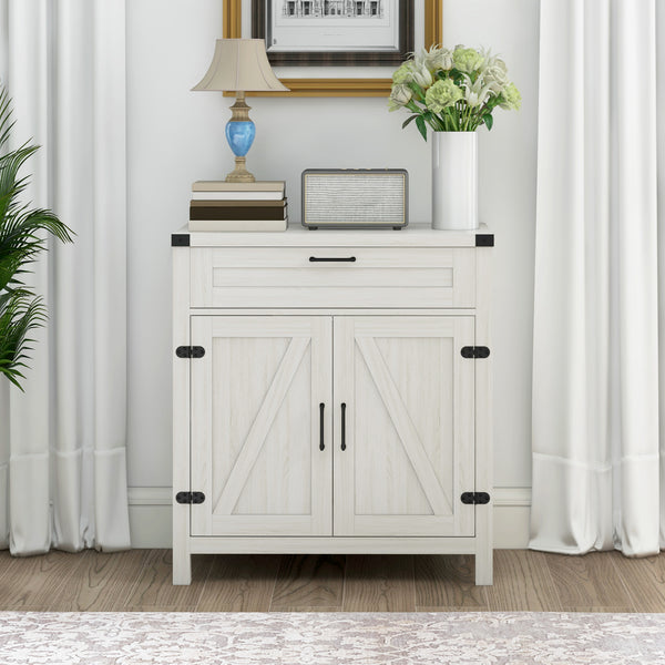Homcom Sideboard With Storage Buffet Cabinet 2 Barn Doors & Drawer For Dining Room White Oak